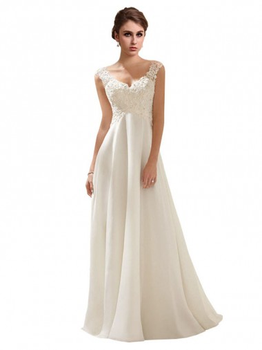 Best V-Neck Lace Wedding Dress On Chiffon
