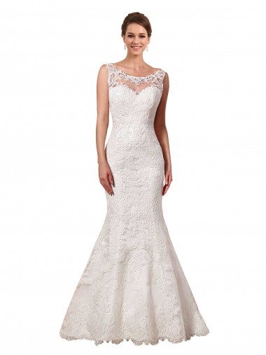 Best Bateau Illusion Sweetheart Lace Wedding Dress