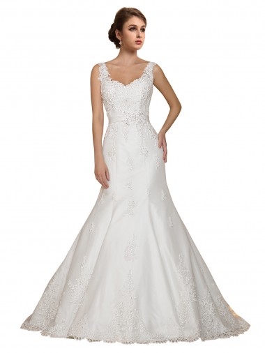 Best Sweethart V-Neckline Lace Wedding Dress with Shoulder Straps