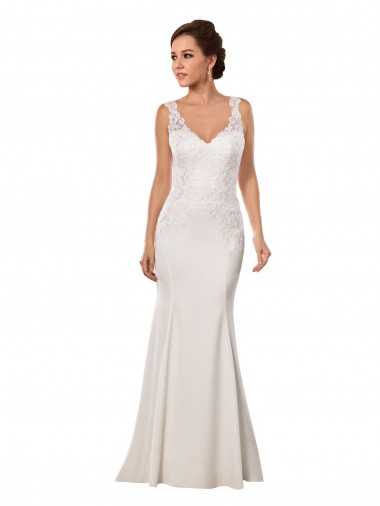 Best V-Neck Mermaid Crepe Wedding Dress with Lace Bodice