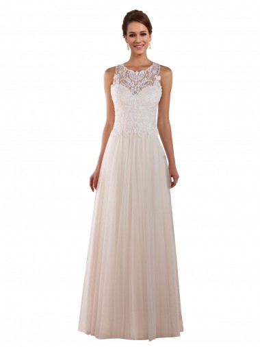 Best High Neck A-Line Tulle Wedding Dress with Lace Back