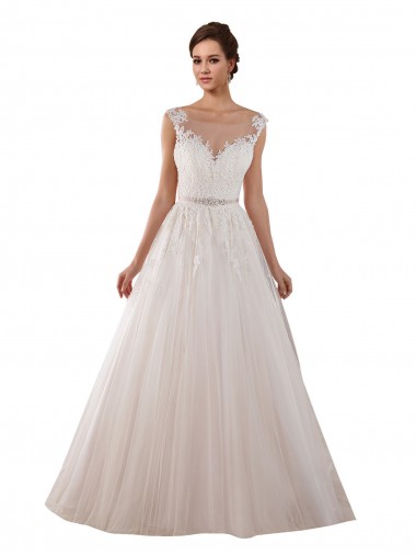 Best Illusion Sweetheart Neck Ball Gown Tulle Wedding Dress with Lace Bodice