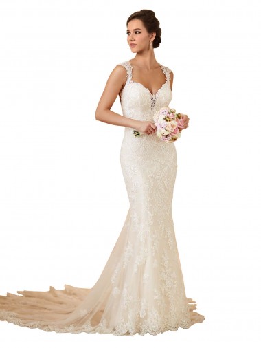 Best Modern Chapel Train Sweetheart Mermaid Lace Wedding Dress with Keyhole Back