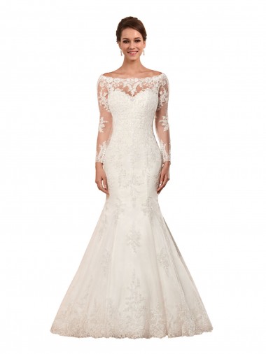 Best Long Sleeves Mermaid Lace Wedding Dress with Illusion Back