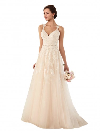 Best Sweetheart A-Line Tulle Wedding Dress with Lace Illusion Back