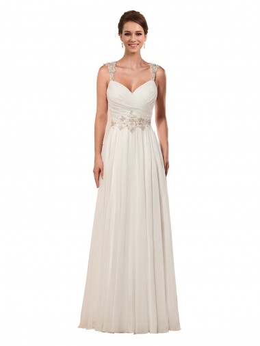 Best Sweetheart A-Line Chiffon Wedding Dress with Beaded Shoulder Straps