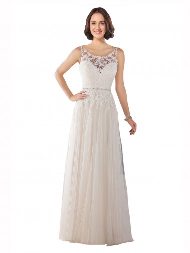 Best High Lace Neck Illusion Back Tulle Boho Wedding Dress