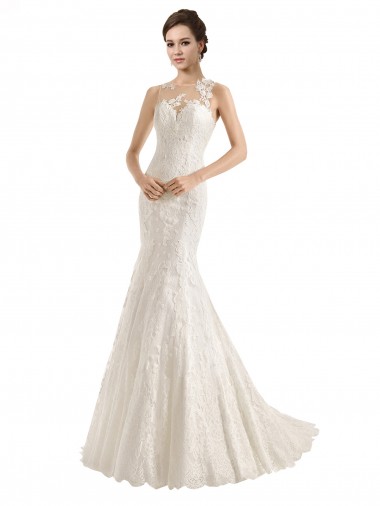 Best Illusion Neck Mermaid All Over Lace Wedding Dress