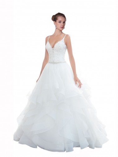 Best Spaghetti Straps Ball Gown Beach Wedding Dress with Lace Bodice