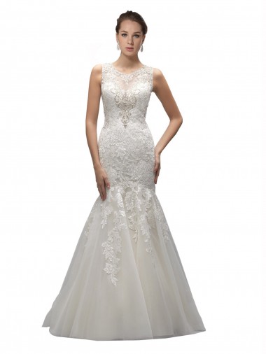 Best Illusion High Neck Mermaid Lace Wedding Dress
