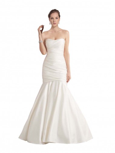 Best Strapless Mermaid Ruched Satin Beach Wedding Dress with Low Back