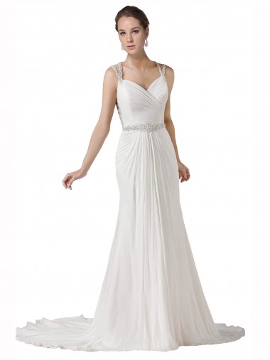 Best Sweetheart Sheath Chiffon Beach Wedding Dress with Beaded Belts