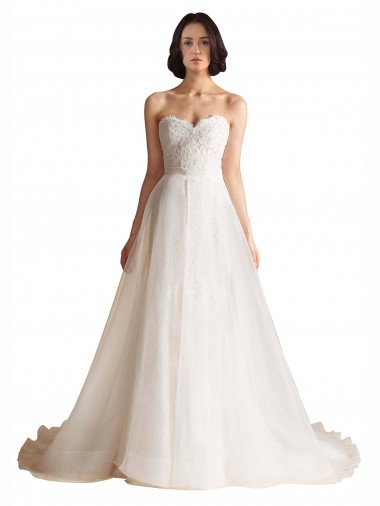 Best Strapless Sweetheart Lace Bodice A-Line Organza Wedding Dress