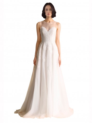 Best Illusion Neck A-Line Organza Wedding Dress