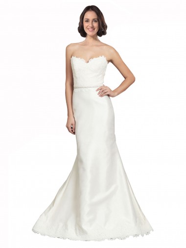 Best Trumpet Satin Wedding Dress with Sweetheart Lace Bodice