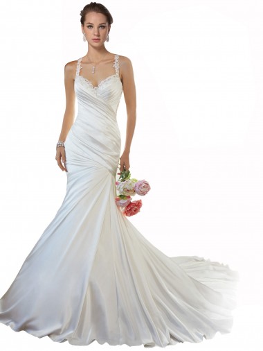 Best Sweetheart Mermaid Satin Beach Wedding Dress with Illusion Lace Back