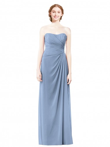 Best Strapless Long Chiffon Bridesmaid Dress with Sweetheart Neckline
