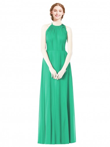 Best Halter Neckline Long Chiffon Bridesmaid Dress with Side Bow