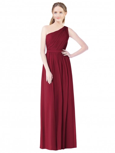 Best One Shoulder Full Length Long Chiffon Bridesmaid Dress.