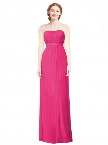 Best Full Length Strapless Long Chiffon Dress with Waistband
