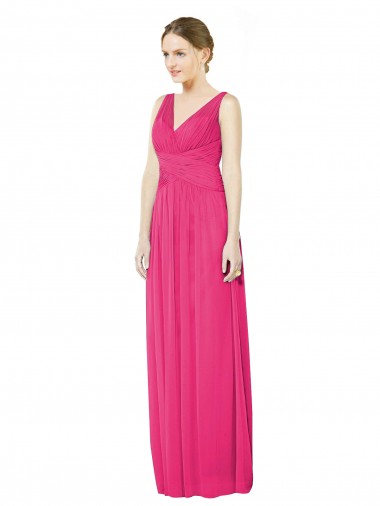 Best Sleeveless V-Neck Long Chiffon Bridesmaid Dress with V-Back
