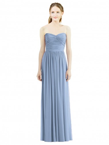 Best Strapless Long Chiffon Dress with Sweetheart Neckline And Draped Bodice