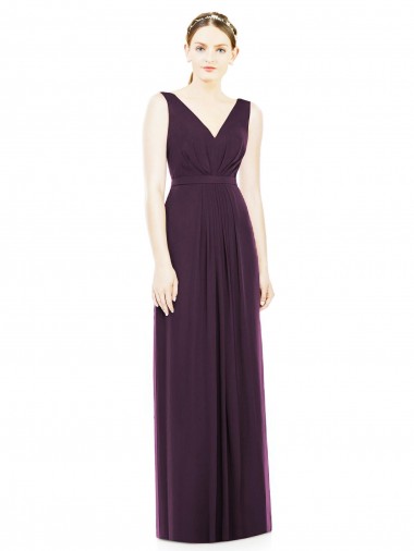 Best V-Neckline Sleevelss Full Length Chiffon Bridesmaid Dress