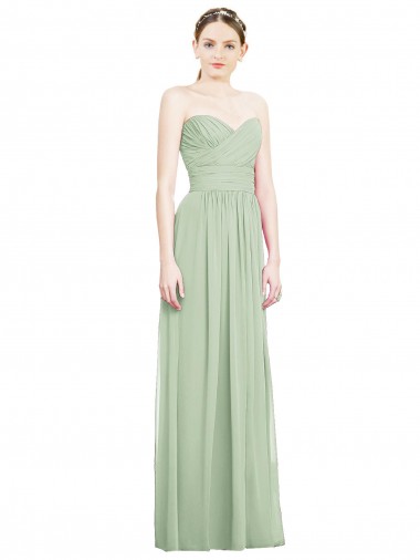 Best Crisscross Draped Full Length Strapless Chiffon Bridesmaid Dress