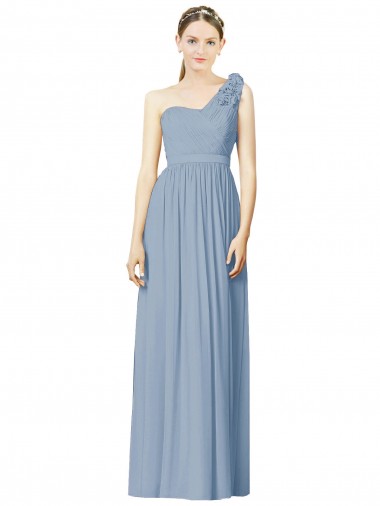 Best Flower Shoulder Draped One Shoulder Chiffon Bridesmaid Dress