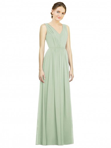 Best Natural Waist V-Neck Draped Chiffon Bridesmaid Dress