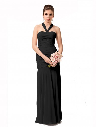 Best Long Halter Chiffon Bridesmaid Dress with Dropped Waist