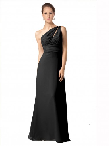 Best One Shoulder Full Length Chiffon Bridesmaid Dress with Shirred Bodice