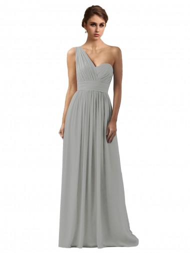 Best Ruffled One Shoulder Floor Length Long Chiffon Bridesmaid Dress