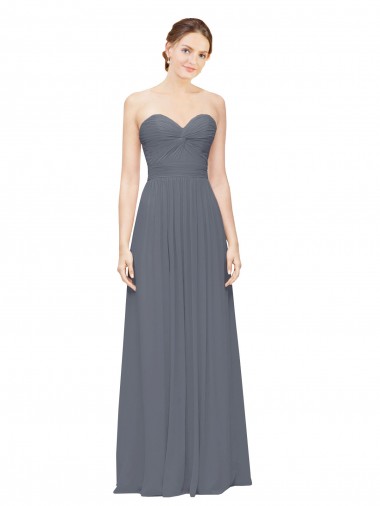 Best Twisted Waist Pleats Sweetheart Long Chiffon Bridesmaid Dress