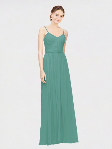 Best Rouched V-Neckline and Spaghetti Straps Long Chiffon Bridesmaid Dress
