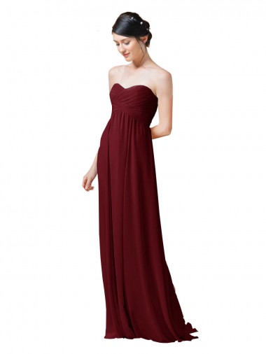 Best Hand-Ruched Sweetheart Long Chiffon Bridesmaid Dress