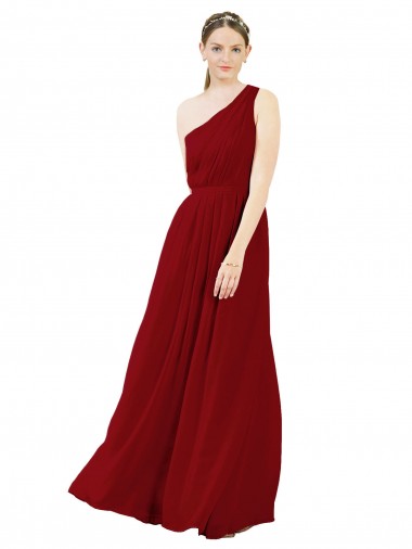 Best Draped One Shoulder Long Floor Length Chiffon Bridesmaid Dress
