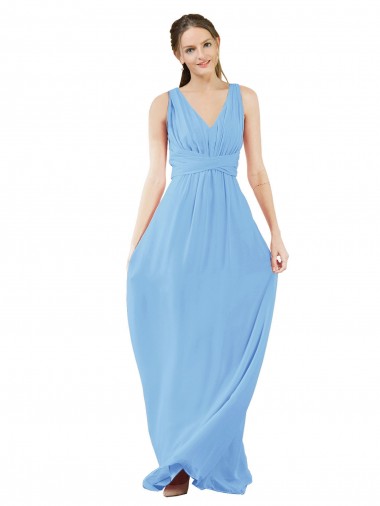 Best Long V-Neckline Chiffon Bridesmaid Dress with Twisted Waist