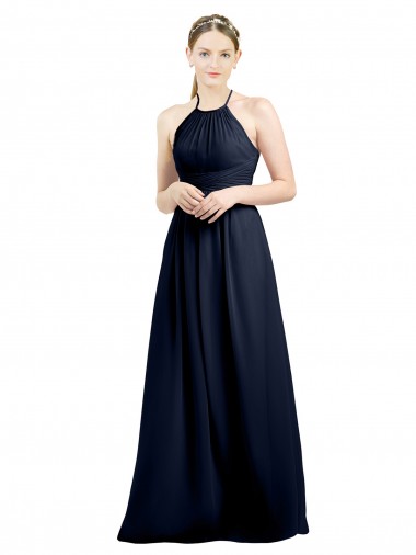 Best Halter High Neck Long Chiffon Bridesmaid Dress with Open Back