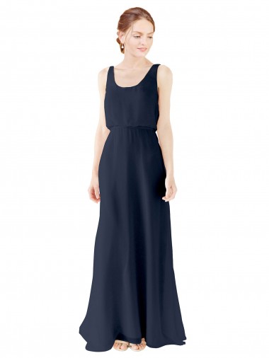 Best Scoop Neckline Fitted Long Chiffon Bridesmaid Dress Open Back