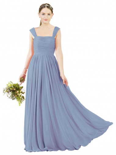 Best Square Neckline Sexy Open Back Long Chiffon Bridesmaid Dress