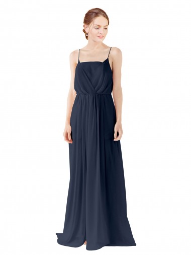 Best Spaghetti Straps Open Back Long Chiffon Bridesmaid Dress