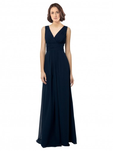 Best Chiffon Sleeveless Bridesmaid Dress with V Front and Back