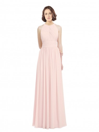 Best Sleeveless Chiffon High Neck Bridesmaid Dress with Diagonal Pleats