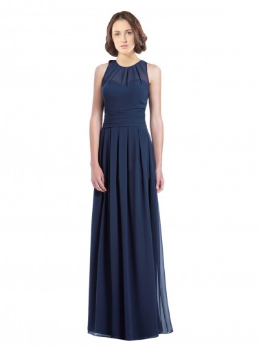 Best Chiffon High Neck Sleeveless Bridesmaid Dress with Pleats