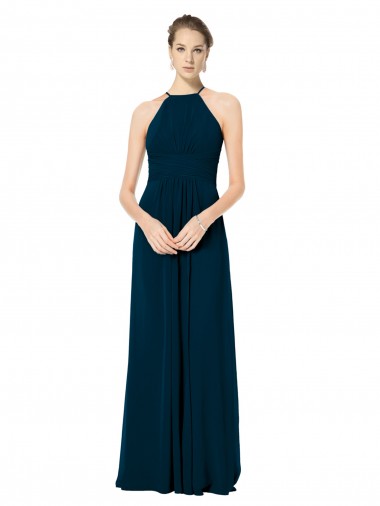 Best Spaghetti Strap Long Chiffon Halter A-Line Bridesmaid Dress