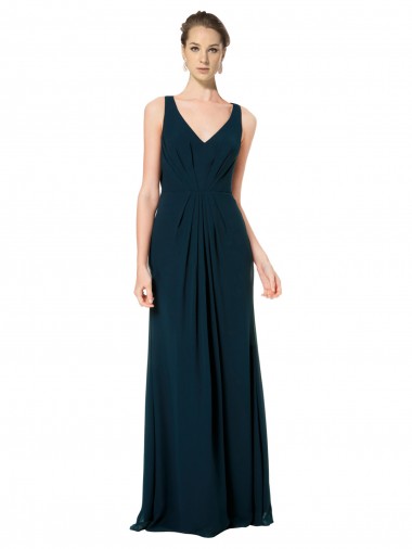 Best Long Chiffon V-Neck Sleeveless Bridesmaid Dress with Large Keyhole Back