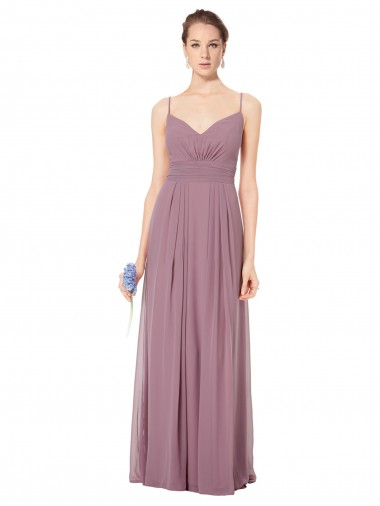 Best V-Neck Spaghetti Strap Open Back Long Chiffon Bridesmaid Dress