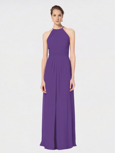 Best Long Chiffon Spaghetti Strap Halter Bridesmaid Dress