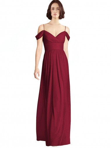 Best Off the Shoulder Long Chiffon Bridesmaid Dress with Pleated Sleeves